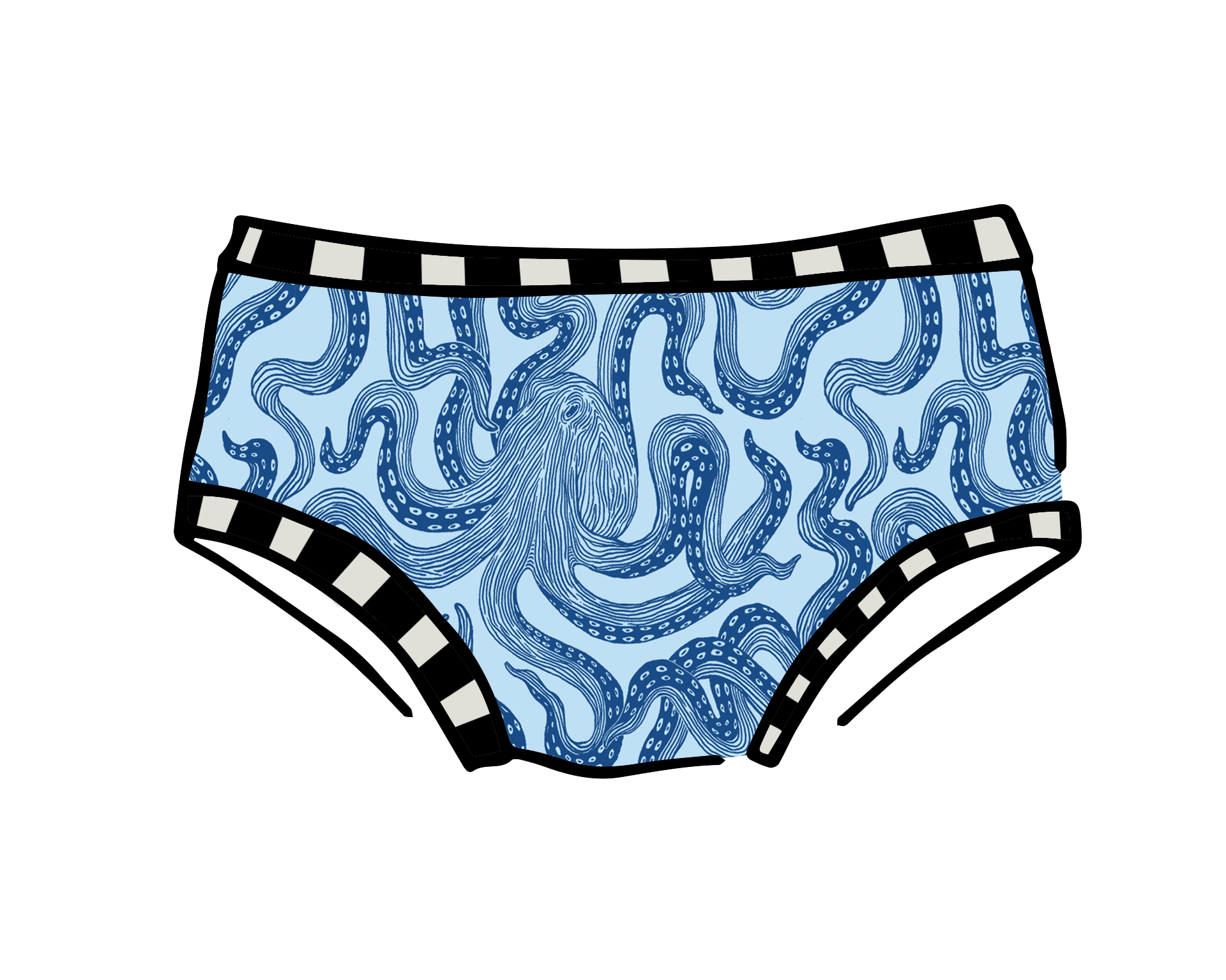 Drawing of Thunderpants Kids Original underwear in Octo-Pants print.