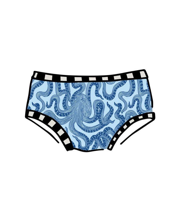 Drawing of Thunderpants Kids Original underwear in Octo-Pants print.