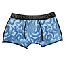 Drawing of Thunderpants Boxer Brief style underwear in Octo-Pants print - dark blue octopus on light blue fabric.