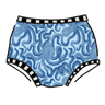 Drawing of Thunderpants Original style underear in Octo-Pants print - dark blue octopus on light blue fabric.