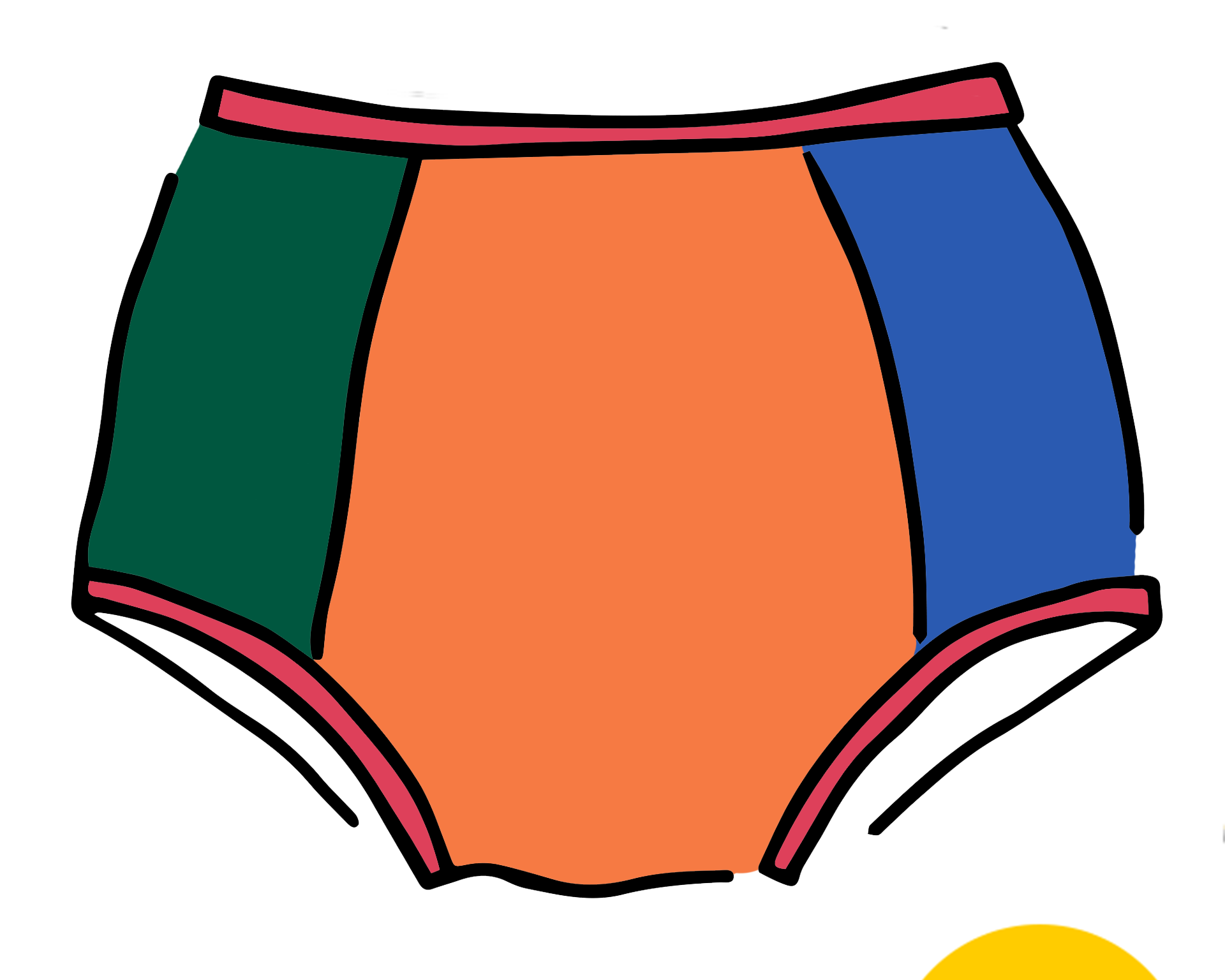 Drawing of Thunderpants Panel Pants Original style underwear in Color Block Scraps - various solid colors.