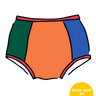 Drawing of Thunderpants Panel Pants Original style underwear in Color Block Scraps - various solid colors.