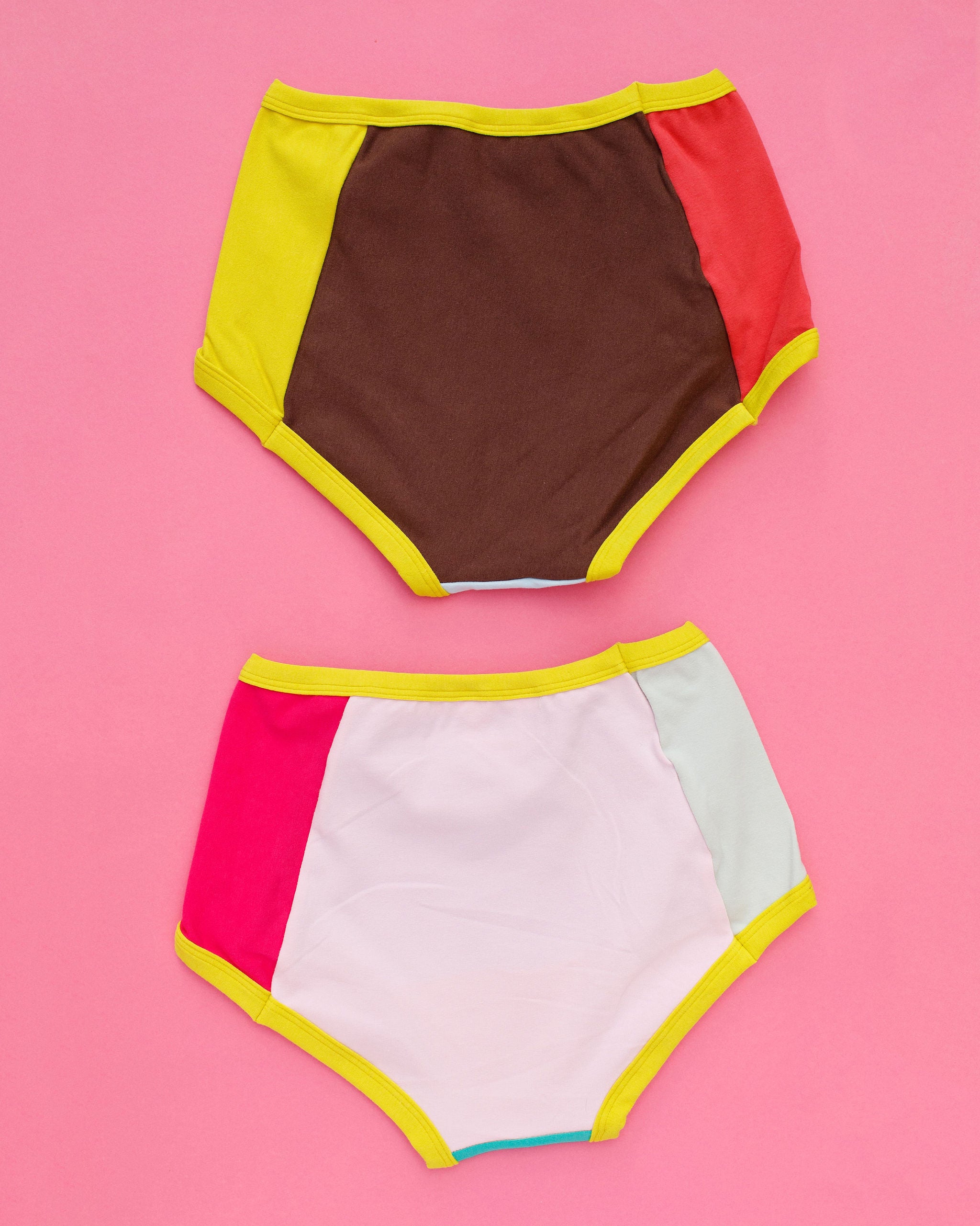Flat lay of Thunderpants Original style underwear in Original Color Block Panel Pants - different solid colors.