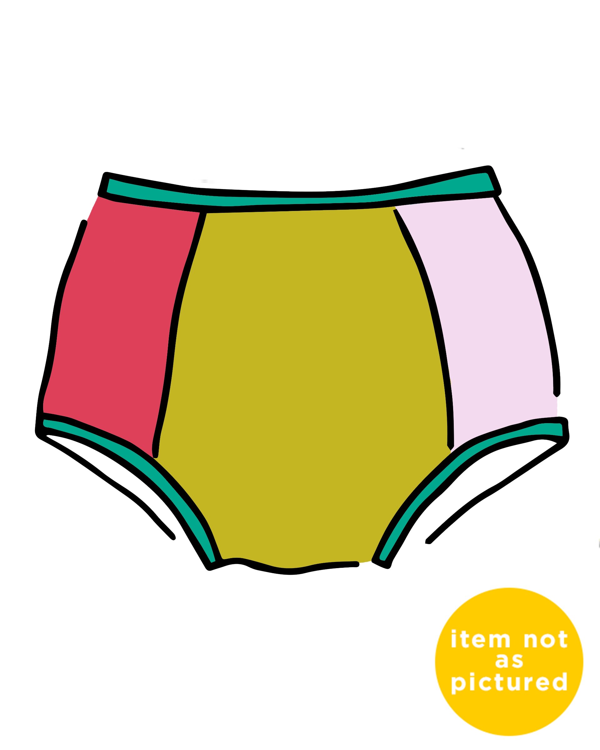 Drawing of Thunderpants Original style underwear in Original Color Block Panel Pants - different solid colors.
