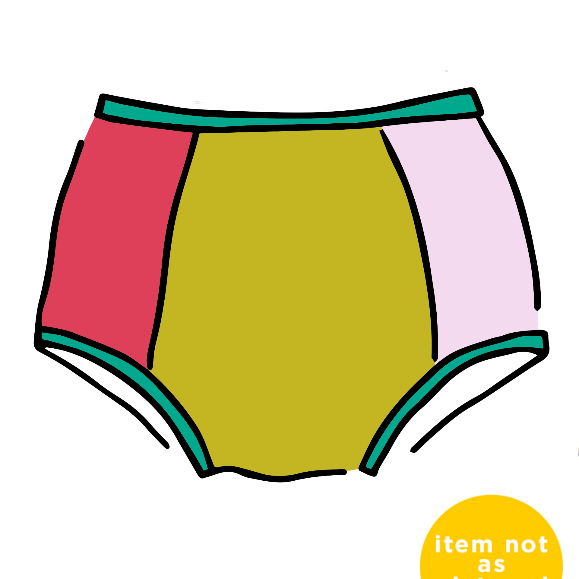 Drawing of Thunderpants Original style underwear in Original Color Block Panel Pants - different solid colors.