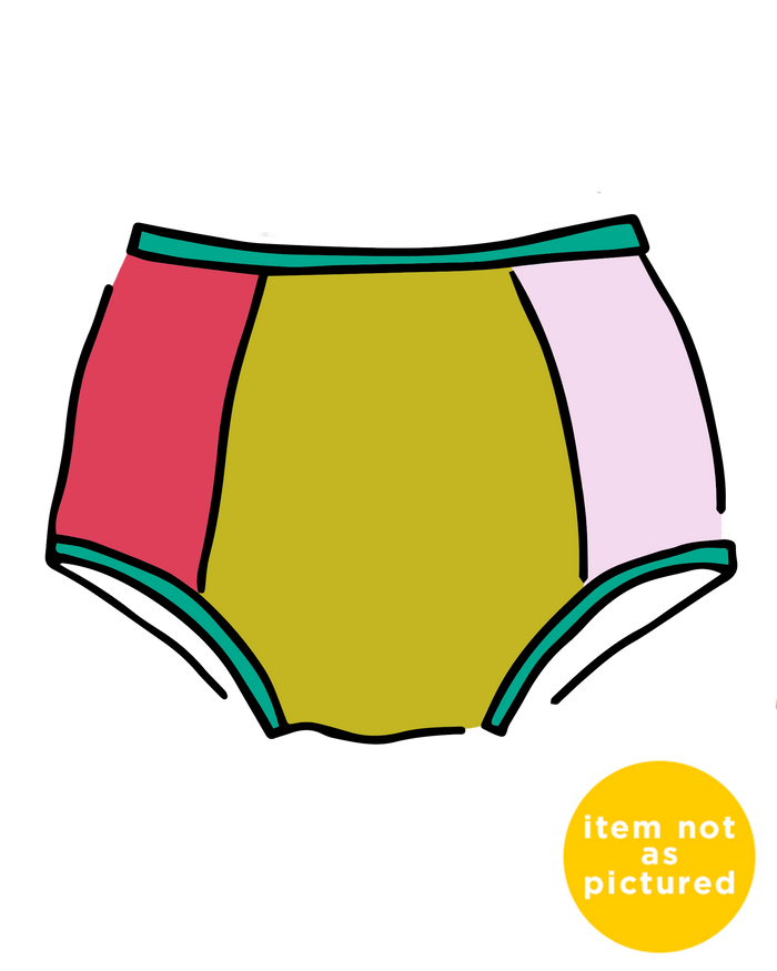 Drawing of Thunderpants Original style underwear in Original Color Block Panel Pants - different solid colors.