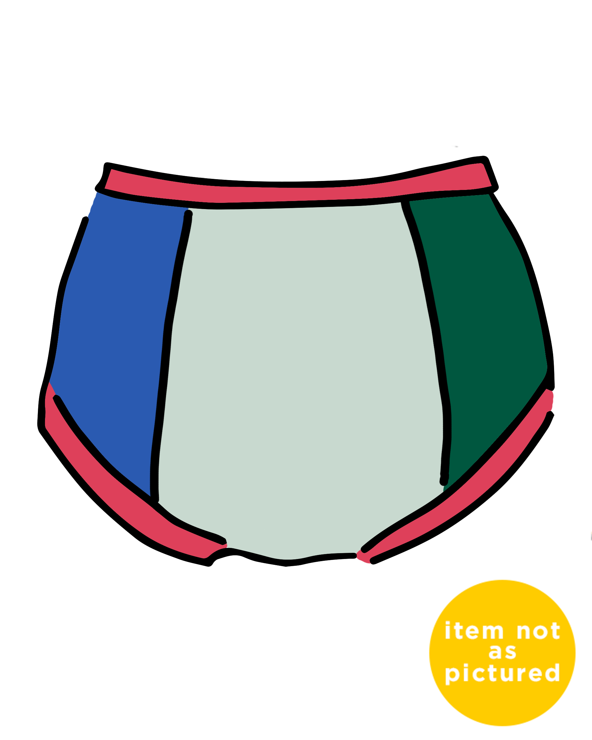 Drawing of Thunderpants Panel Pants Original style underwear in Color Block Scraps - various solid colors.