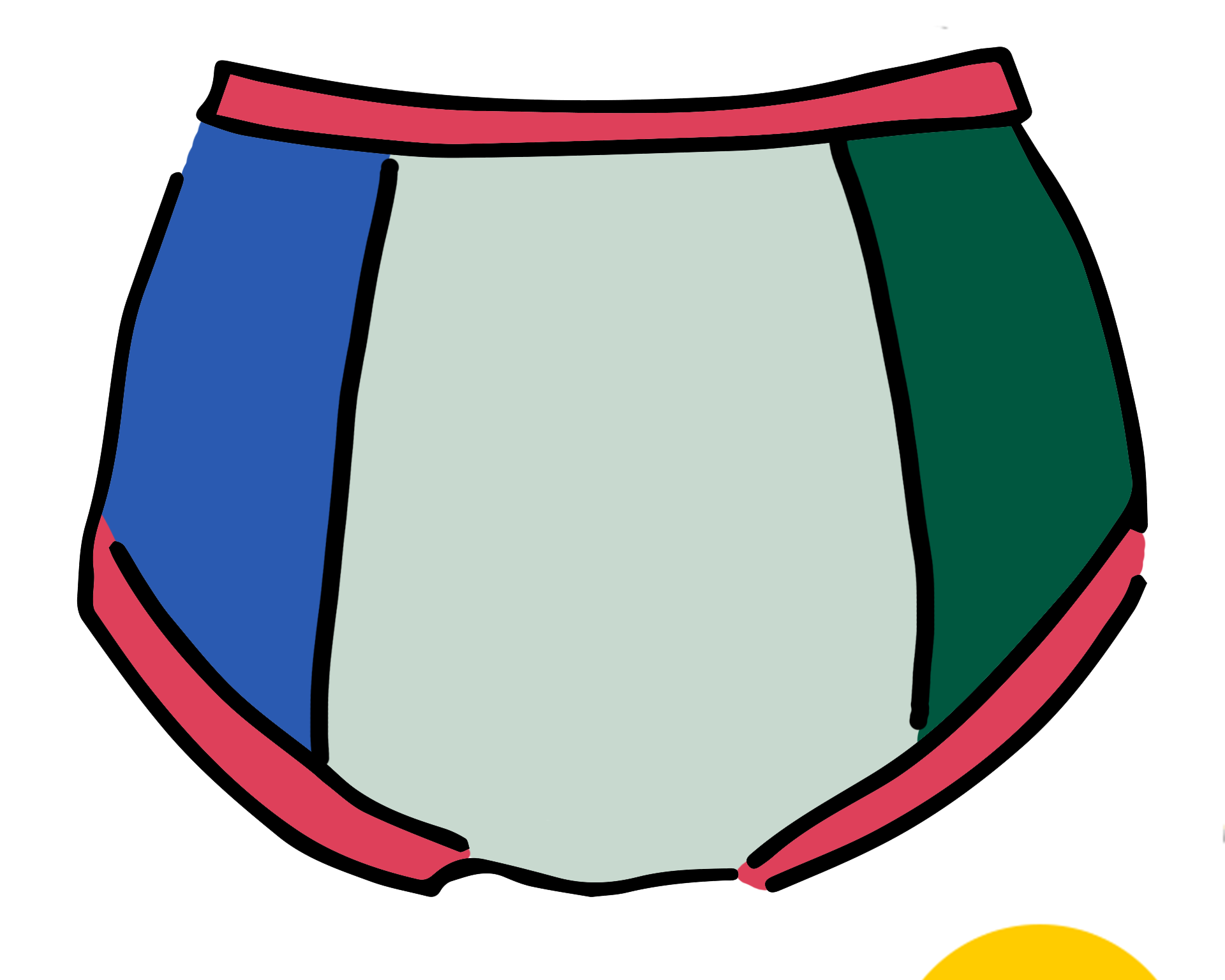 Drawing of Thunderpants Panel Pants Original style underwear in Color Block Scraps - various solid colors.