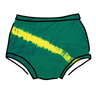 Drawing of Thunderpants Original style underwear in Lightning Bolt hand dye - blue/green with yellow stripe.