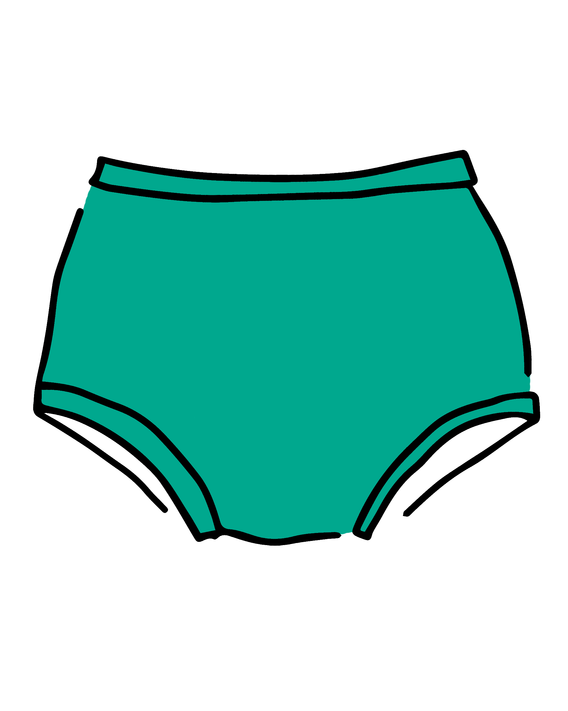 Drawing of Thunderpants Original style underwear in Peacock Green.