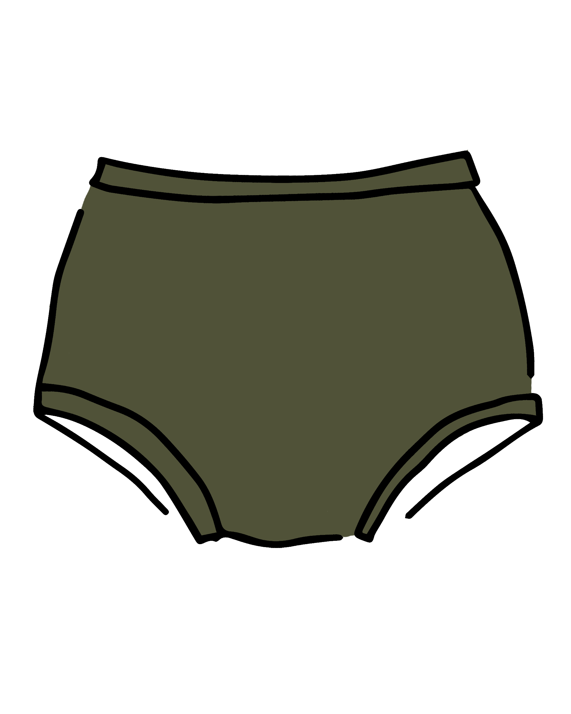 Drawing of Thunderpants Original style underwear in Pickled Green.
