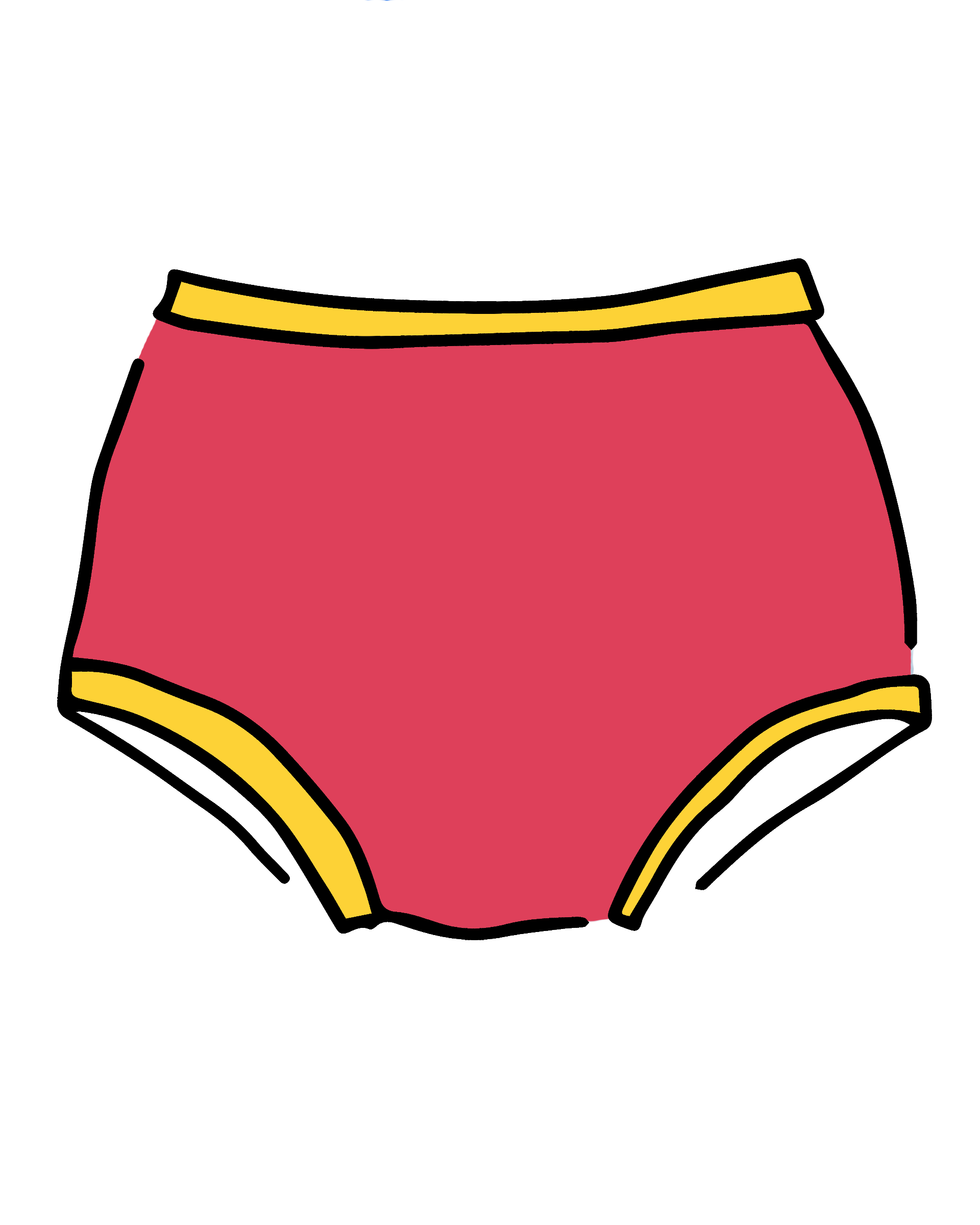 Drawing of Thunderpants Original style underwear in pink with yellow binding.