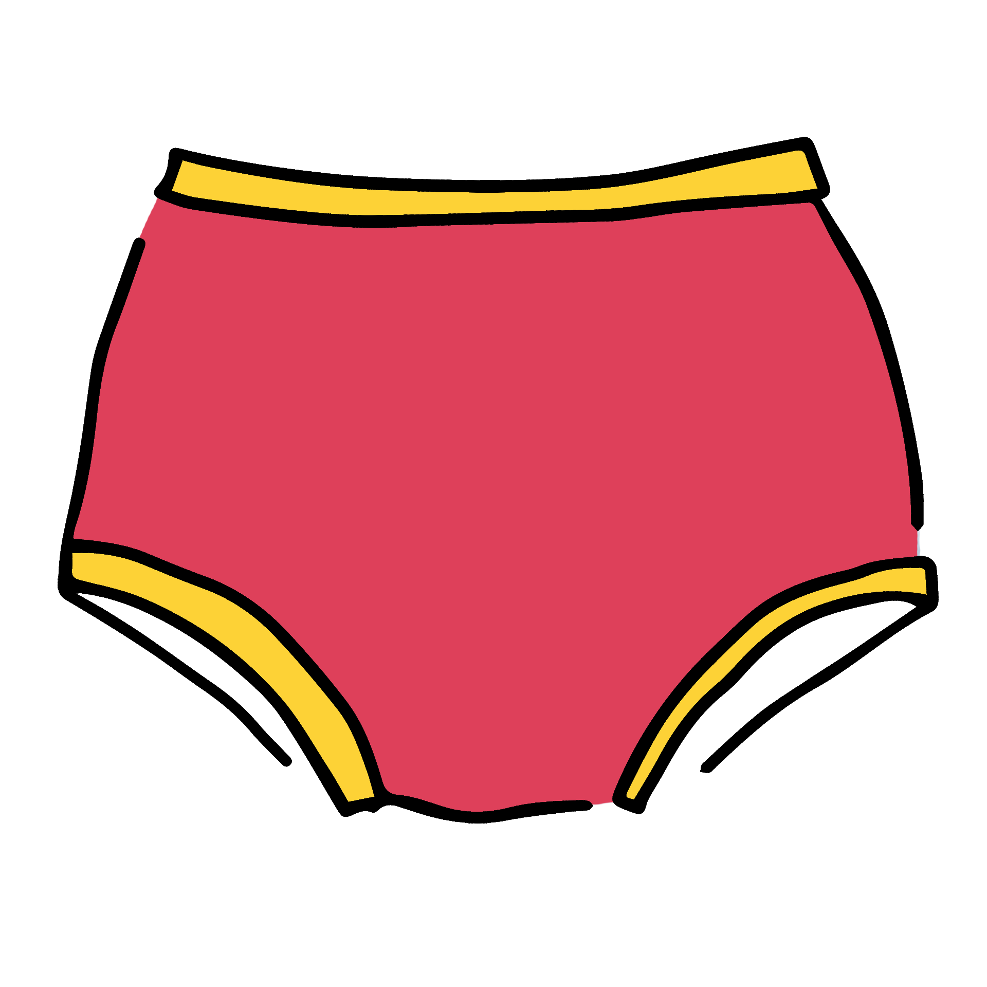 Drawing of Thunderpants Original style underwear in pink with yellow binding.