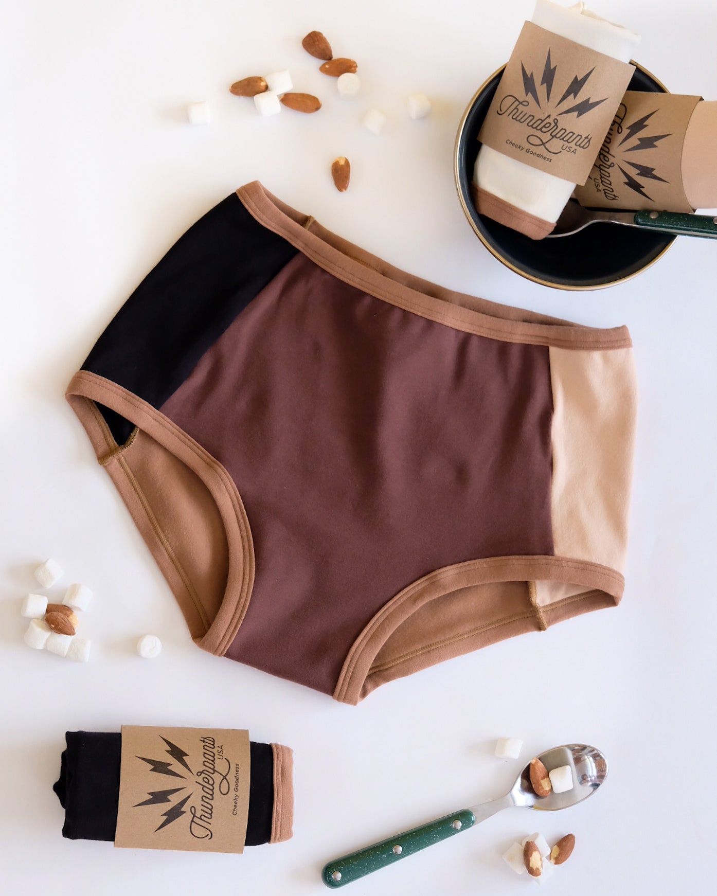 Flat lay of Thunderpants Original Panel Pants style underwear in Rocky Road - a mix of all our neutral colors.