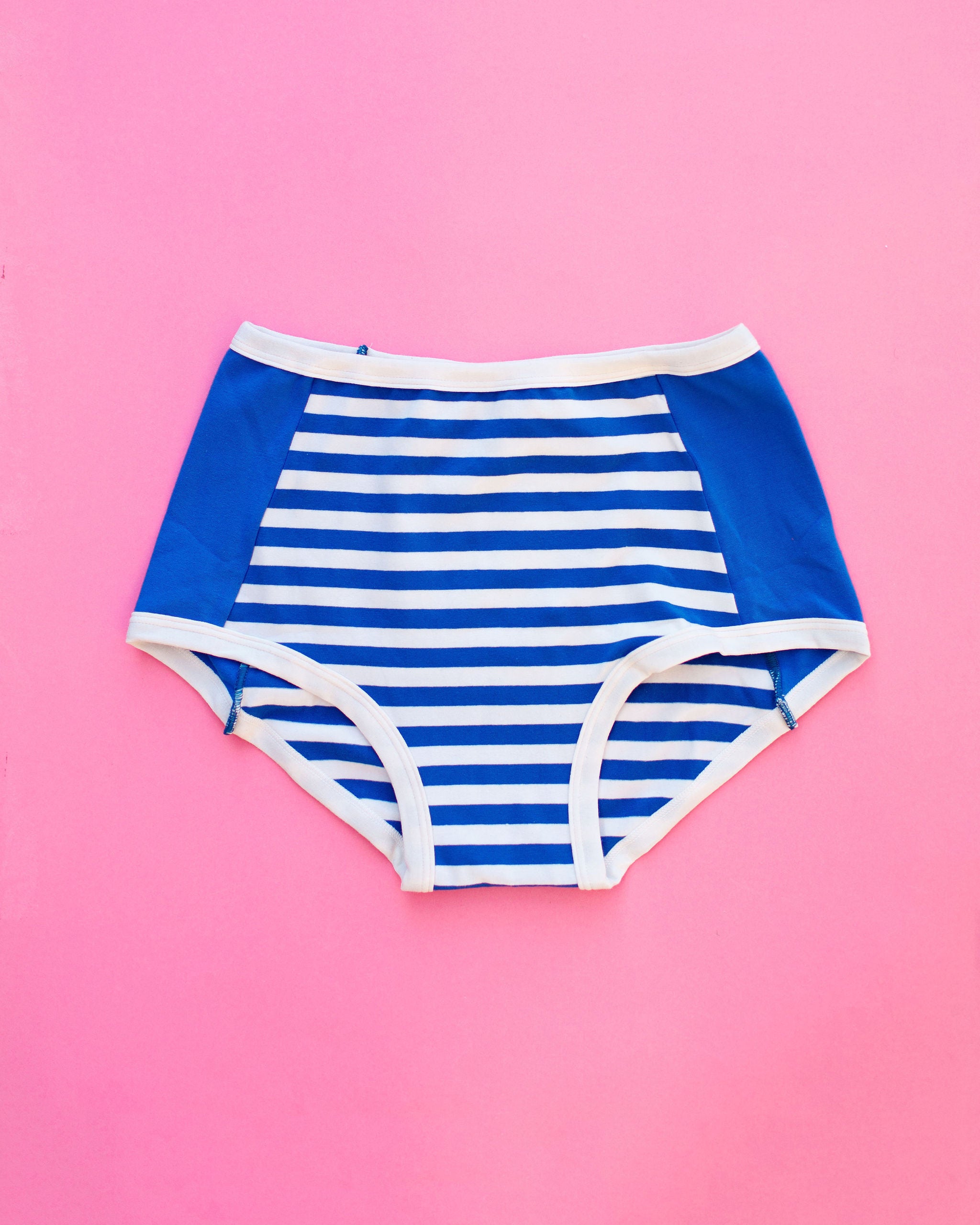 Flat lay of Thunderpants Original Panel Pants style underwear in Sailor Stripe. 