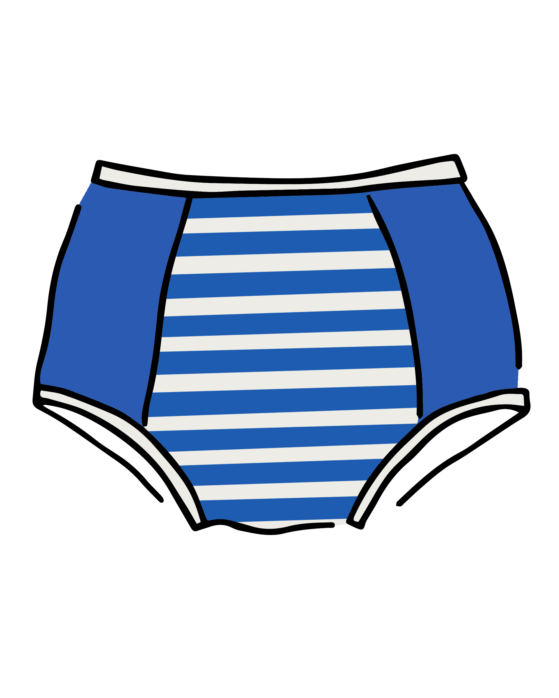 Drawing of Thunderpants Original Panel Pants style underwear in Sailor Stripes. 