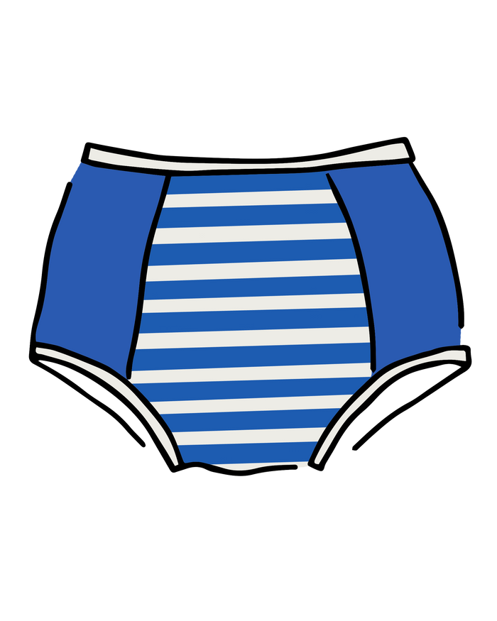 Drawing of Thunderpants Original Panel Pants style underwear in Sailor Stripes. 