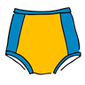 Drawing of Thunderpants US yellow and blue paneled Sky Rise style Swimwear Bottom.