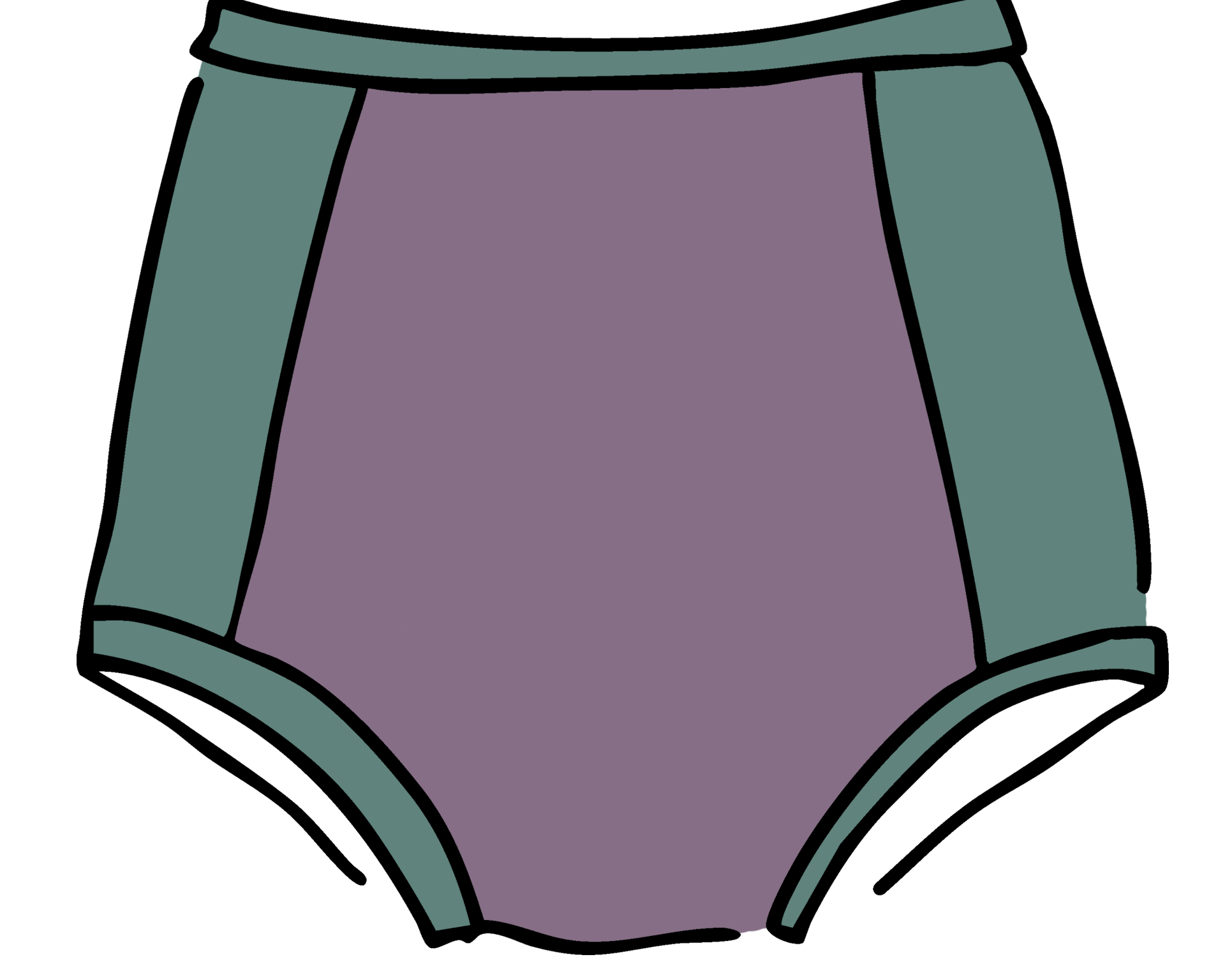Drawing of Swimwear Sky Rise Panel Bottom in lavender and lichen green.