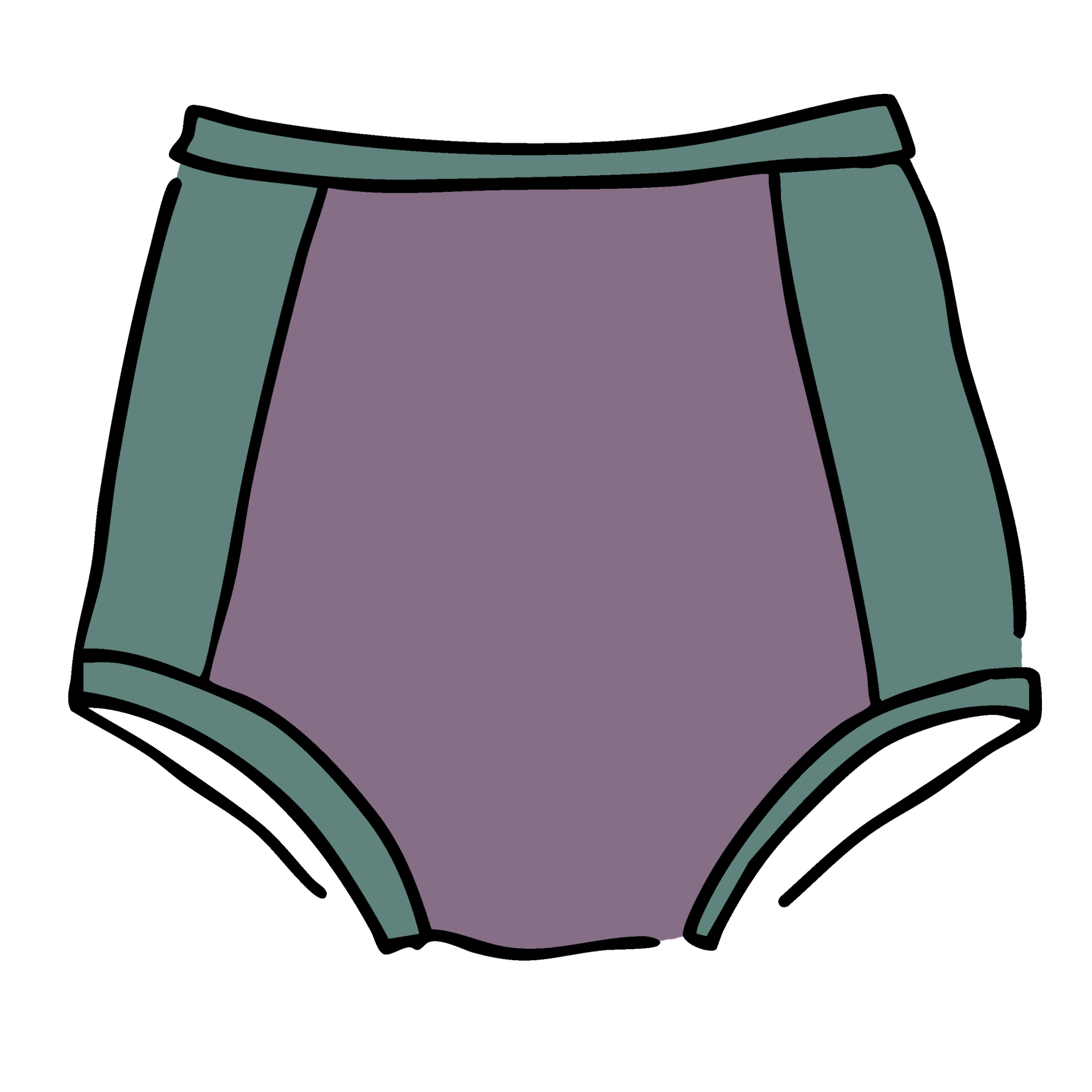 Drawing of Swimwear Sky Rise Panel Bottom in lavender and lichen green.