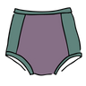 Drawing of Swimwear Sky Rise Panel Bottom in lavender and lichen green.