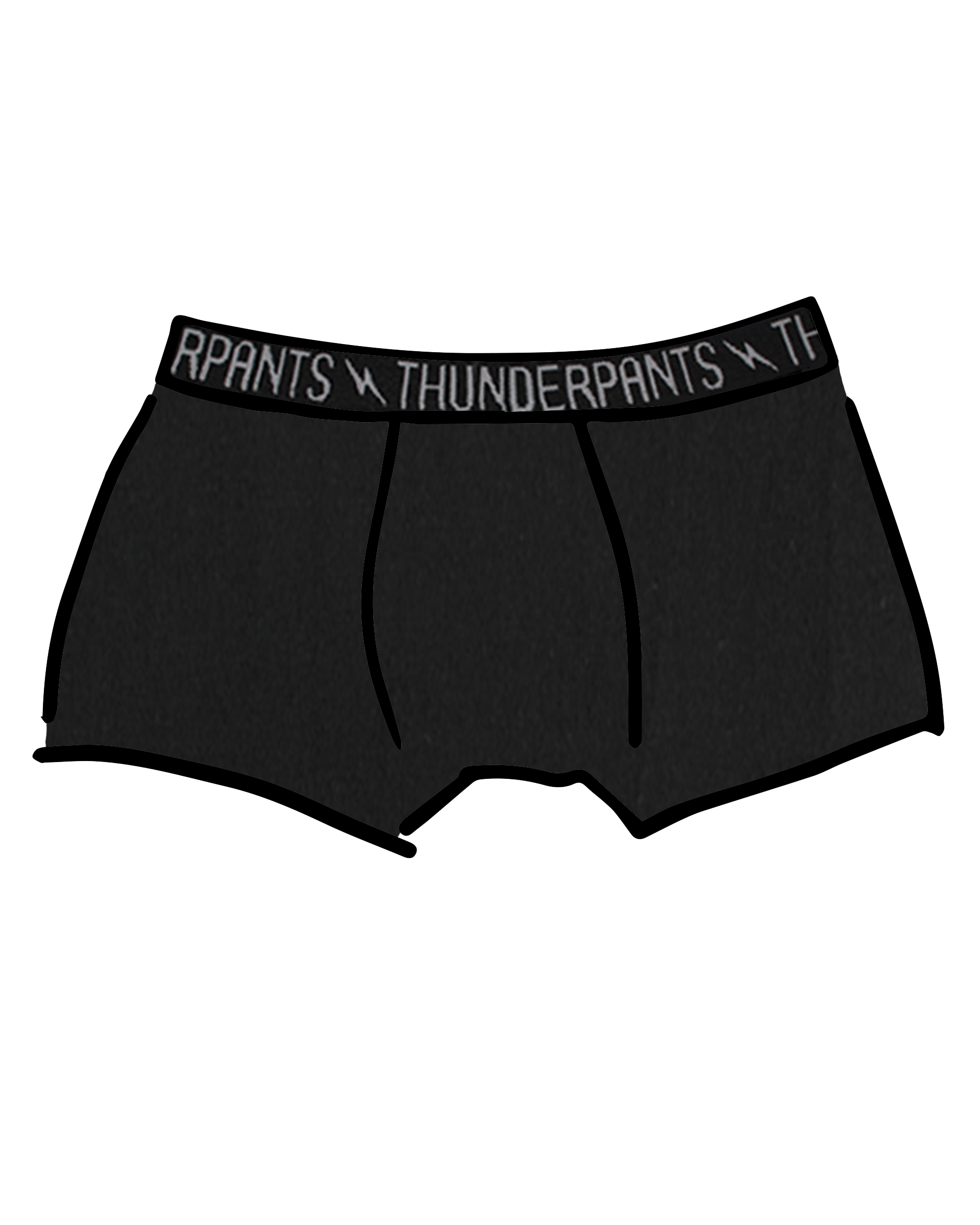 Drawing of Thunderpants Boxer Brief style underwear in Plain Black.