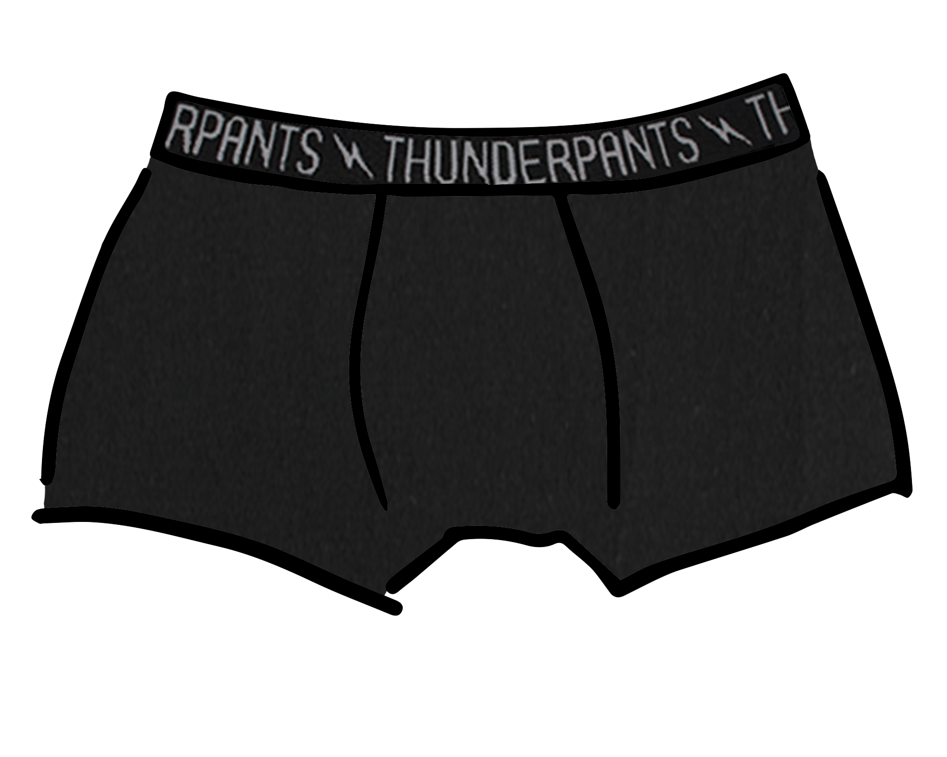 Drawing of Thunderpants Boxer Brief style underwear in Plain Black.