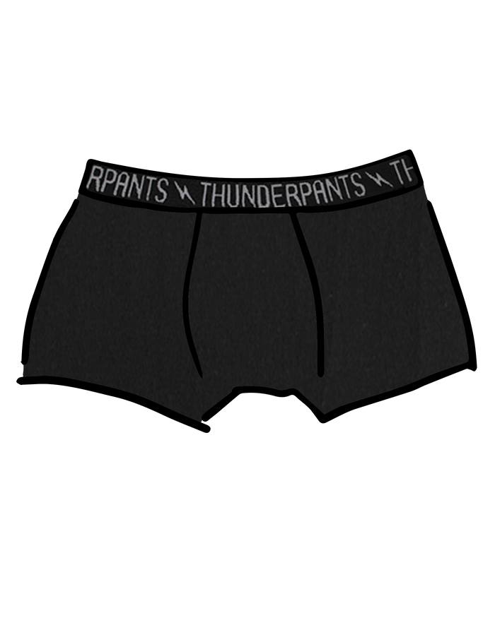 Drawing of Thunderpants Boxer Brief style underwear in Plain Black.