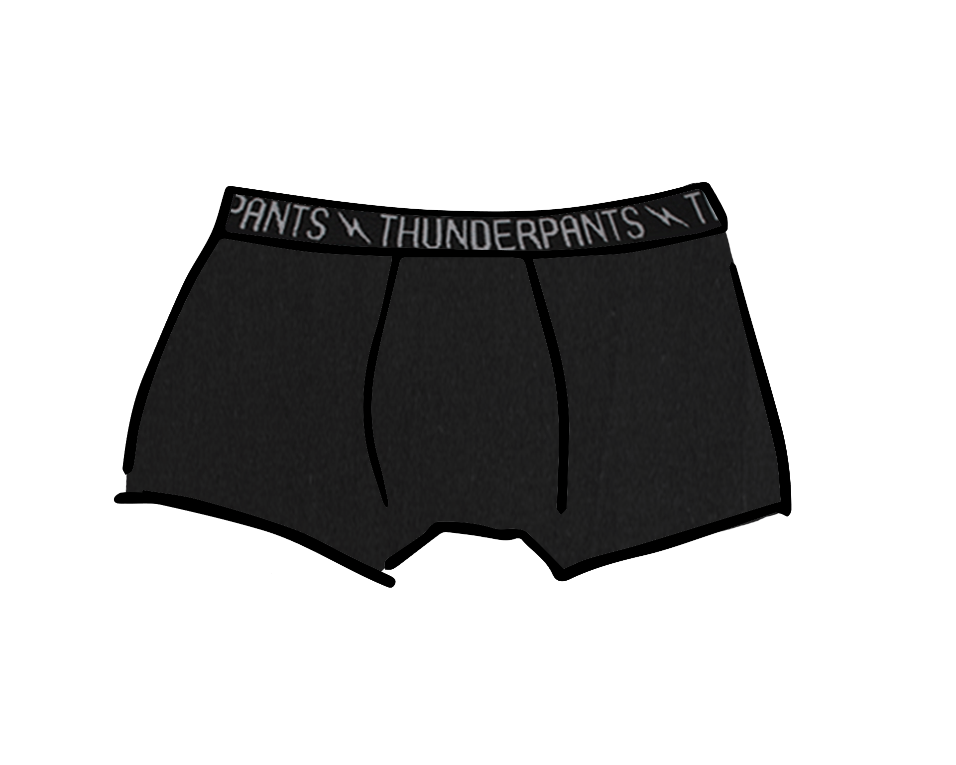 Drawing of Thunderpants Kids Boxer Brief style underwear in Plain Black.