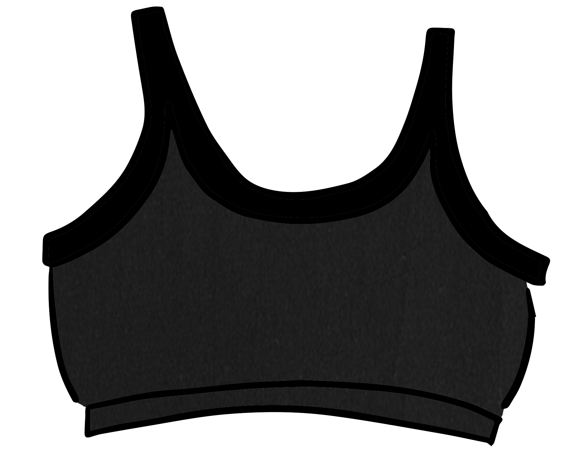 Drawing of Thunderpants Long Line style Bra in Plain Black.