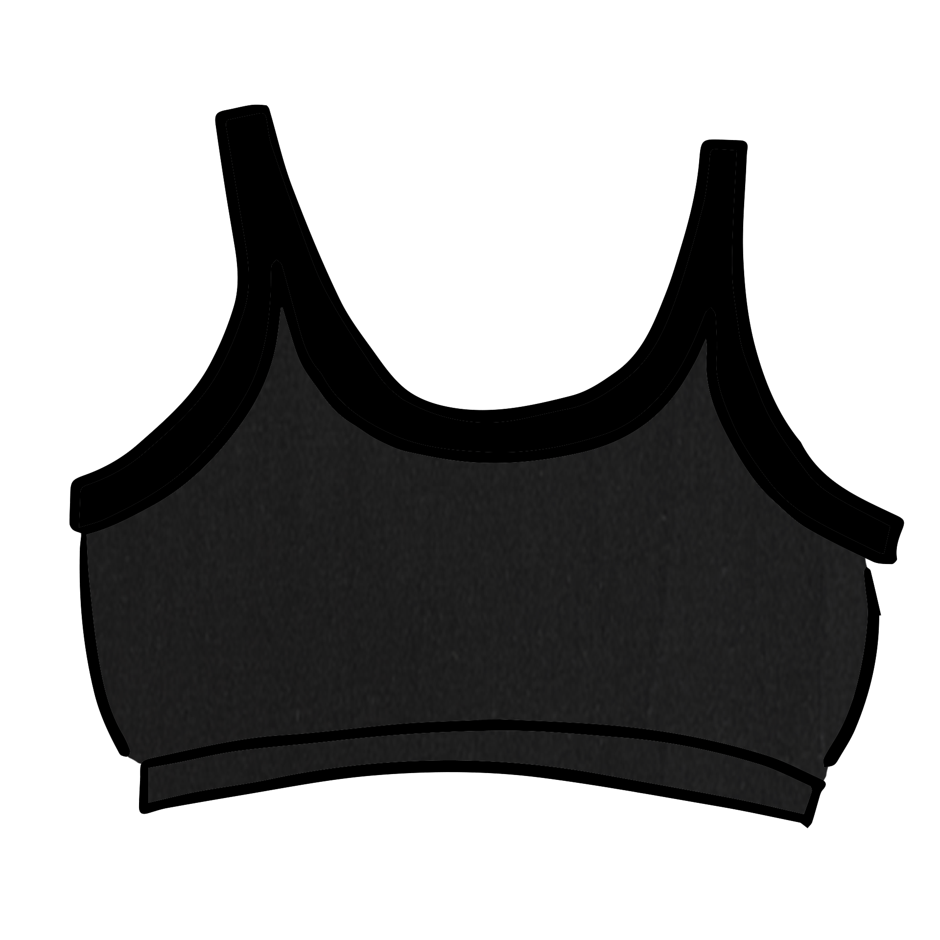 Drawing of Thunderpants Long Line style Bra in Plain Black.