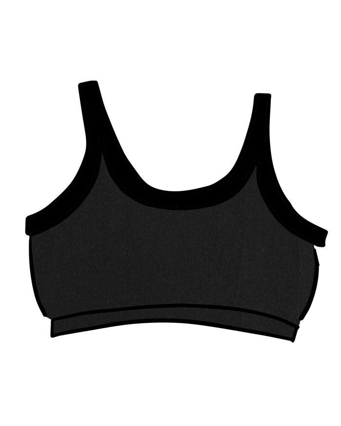 Drawing of Thunderpants Long Line style Bra in Plain Black.