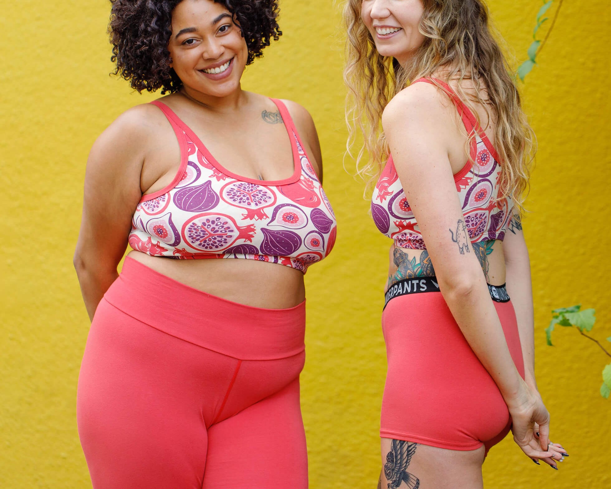 Model wearing Thunderpants Bike Shorts in Pomegranate Punch color.