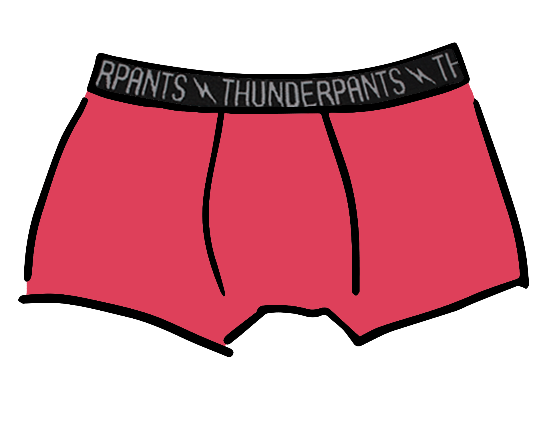 Drawing of Thunderpants Boxer Brief style underwear in Pomegranate Punch.