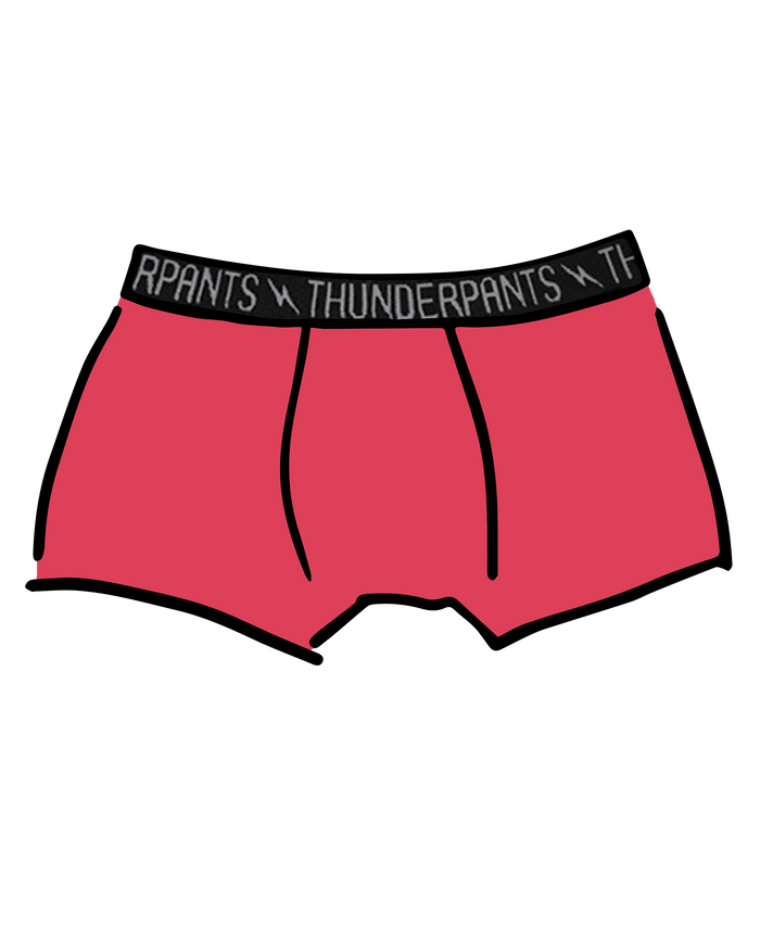 Drawing of Thunderpants Boxer Brief style underwear in Pomegranate Punch.