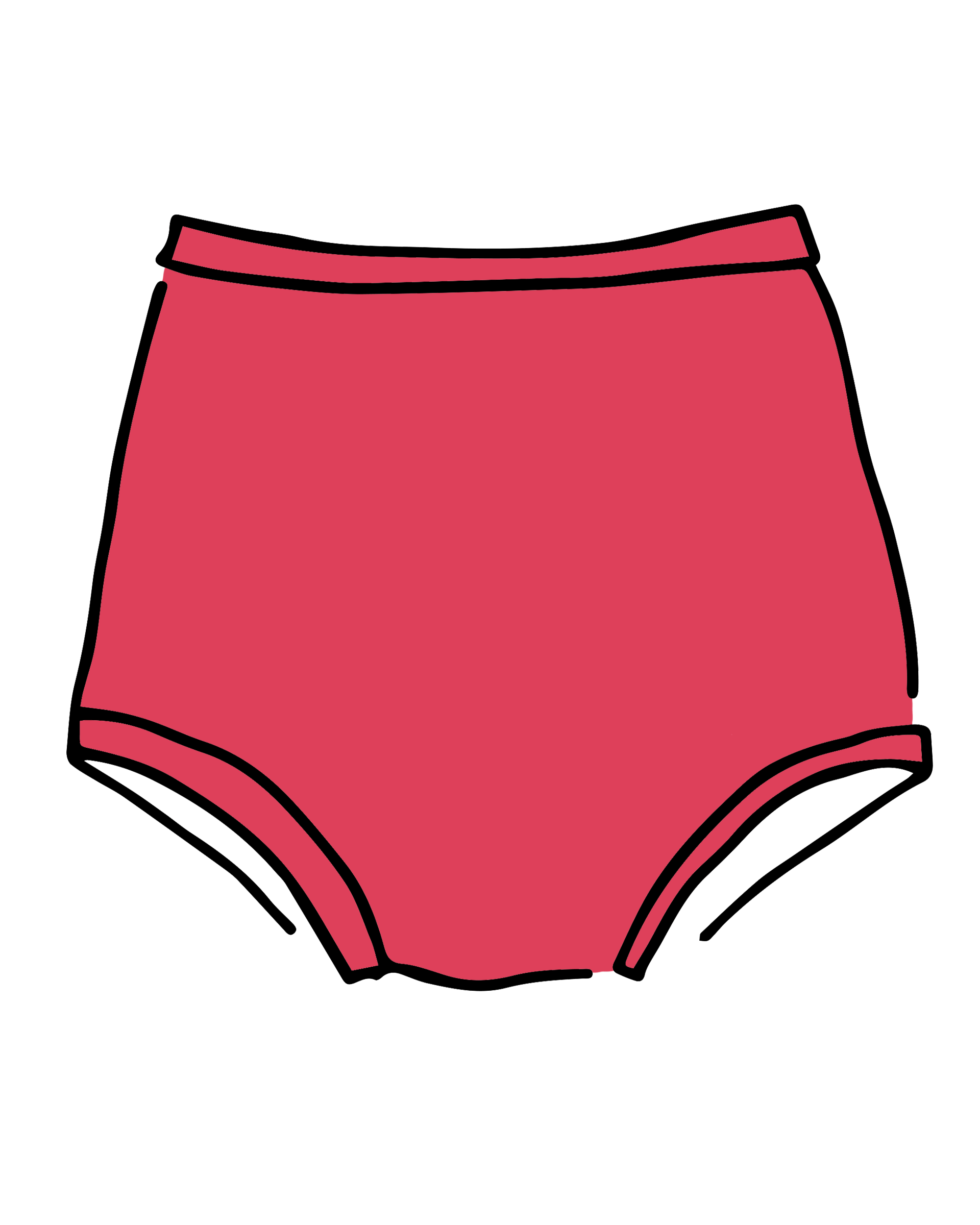 Drawing of Thunderpants Sky Rise style underwear in Pomegranate.