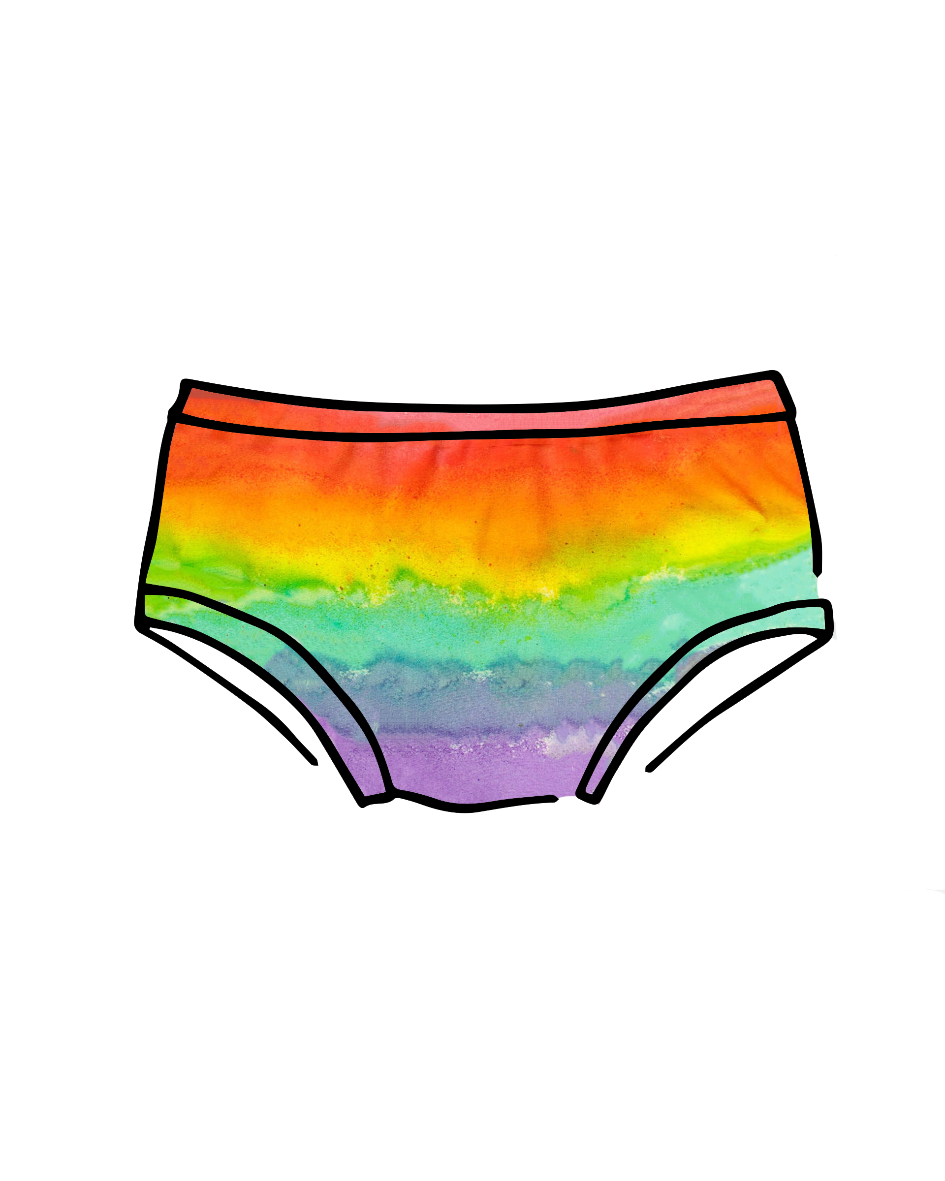 Drawing of Thunderpanst Kids underwear in Rainbow Hand Dye.