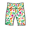 Drawing of Thunderpants Bike Shorts in Root Veggies print.