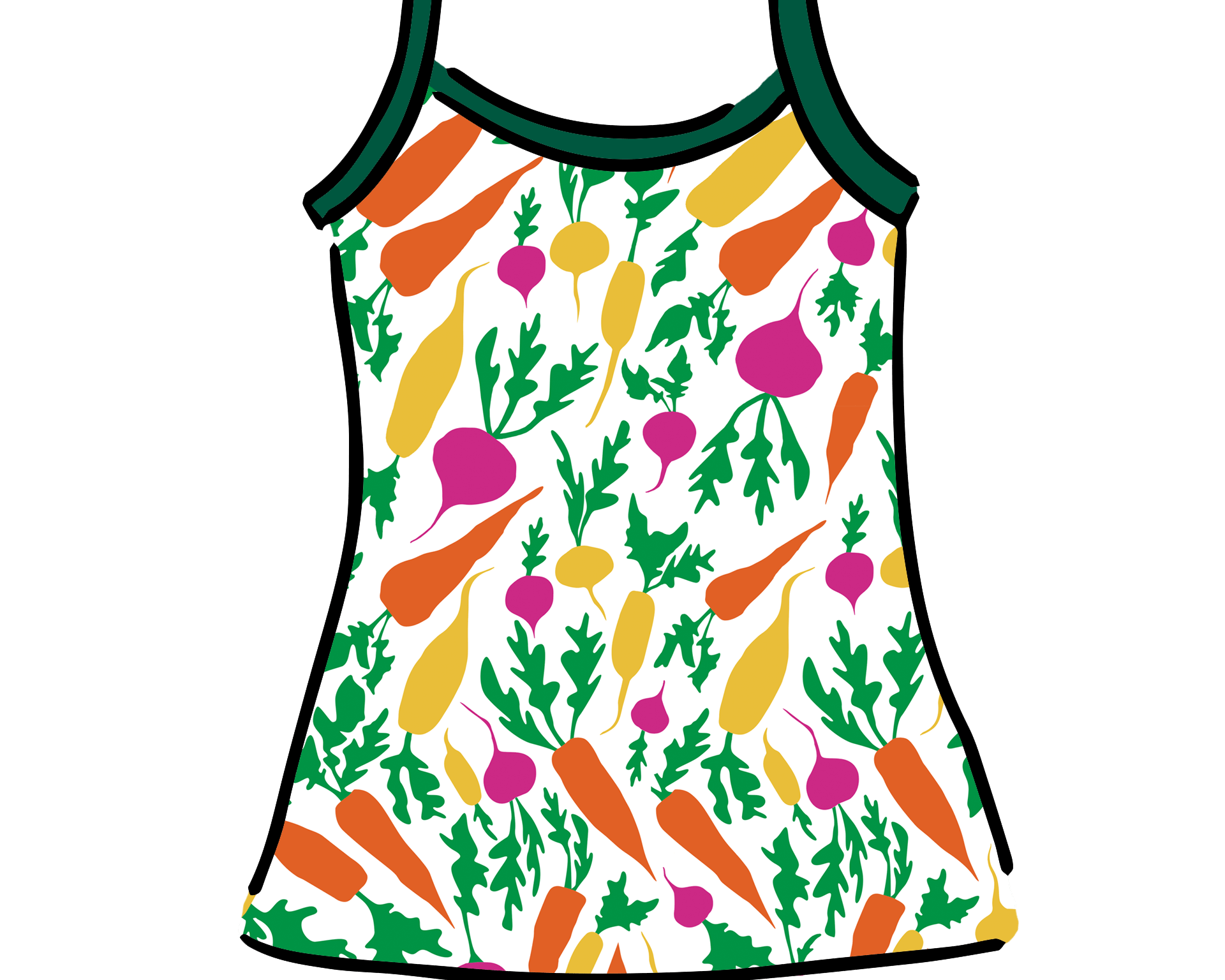 Drawing of Thunderpants Camisole in Root Veggies print.