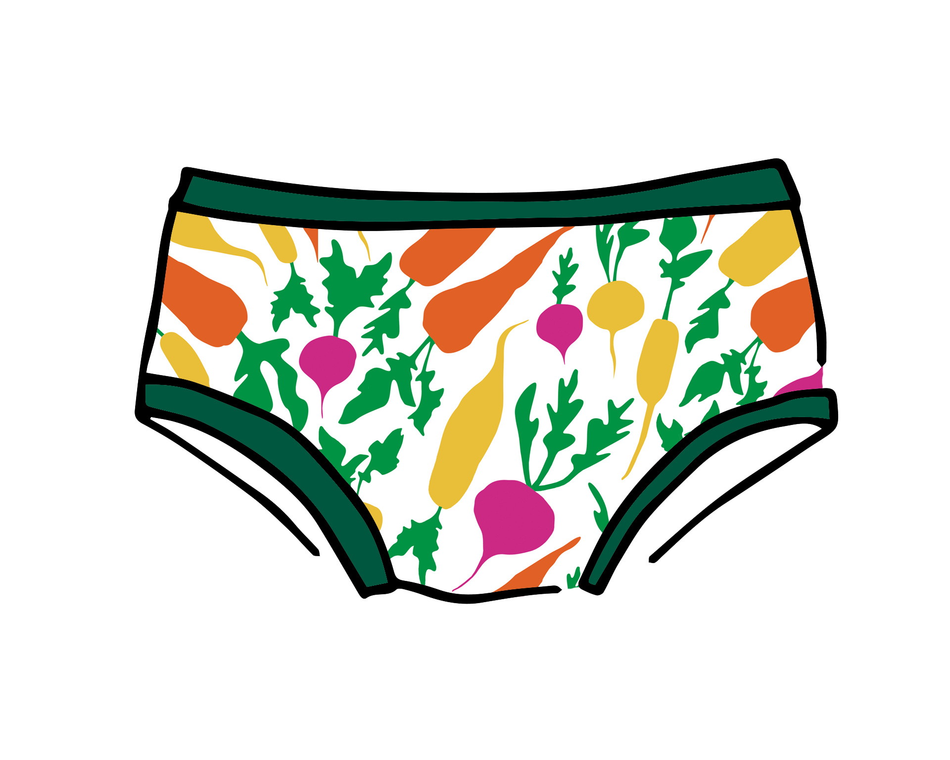 Drawing of Thunderpants Kids Original underwear in Root Veggies.