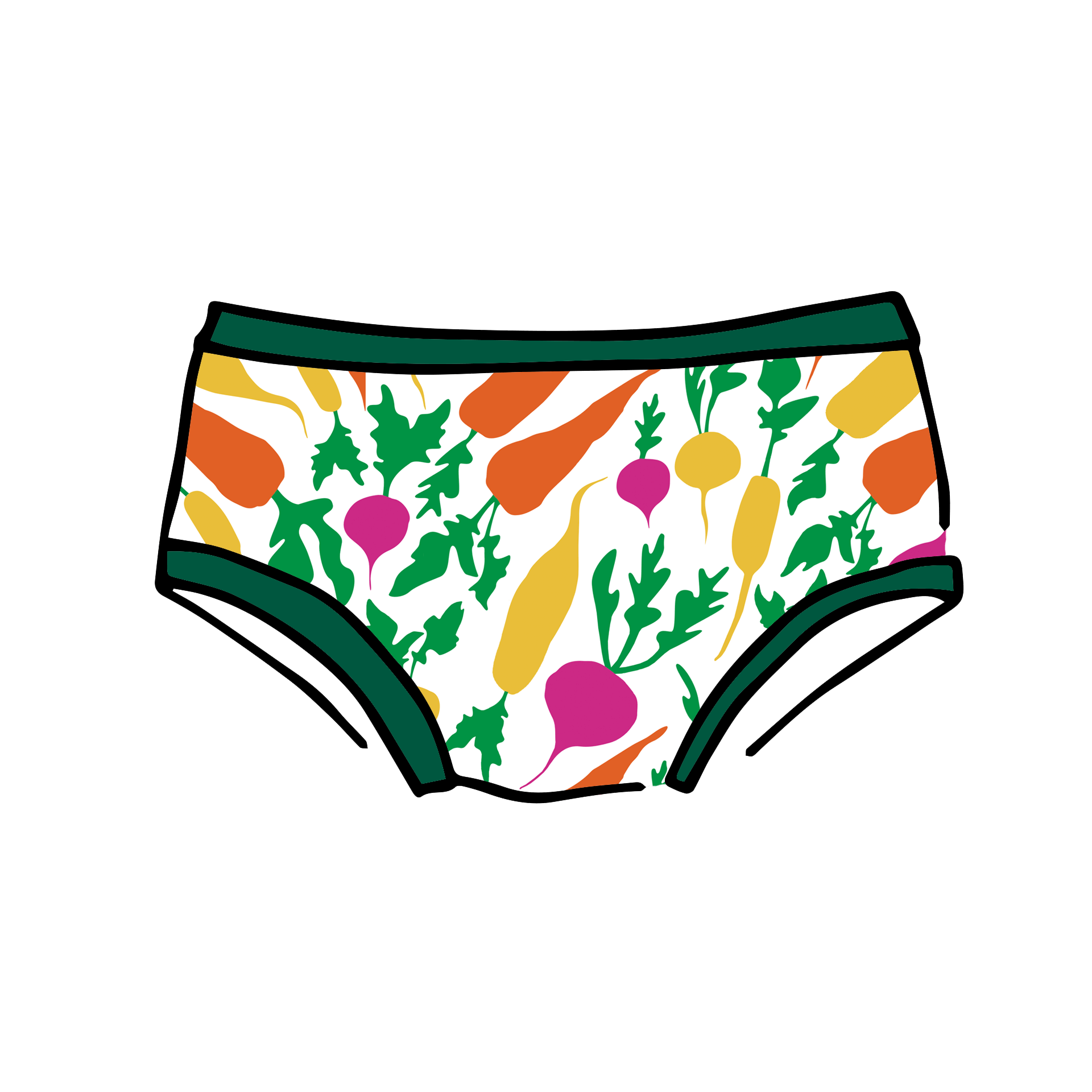 Drawing of Thunderpants Kids Original underwear in Root Veggies.