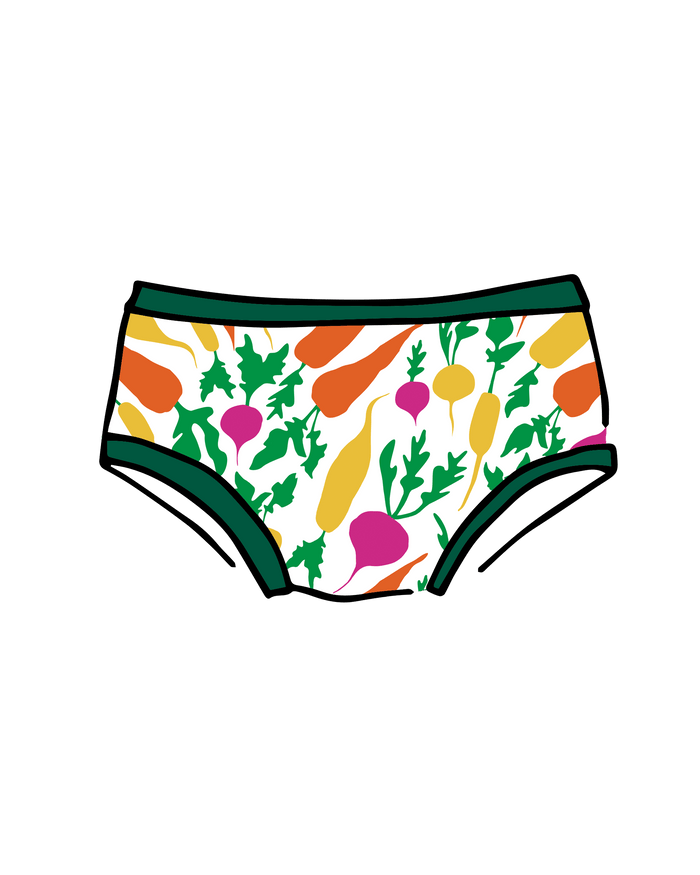 Drawing of Thunderpants Kids Original underwear in Root Veggies.