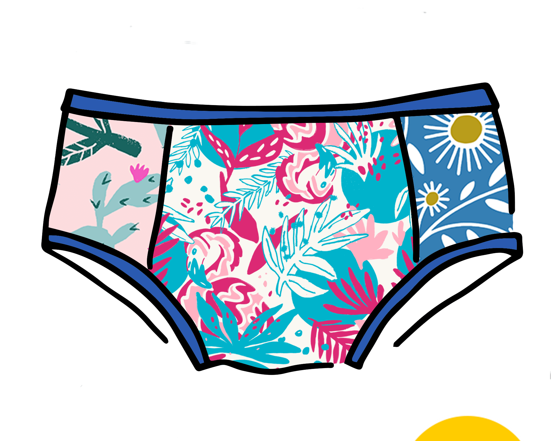 Drawing of Thunderpants Scrap Panel Pants Hipster style underwear.