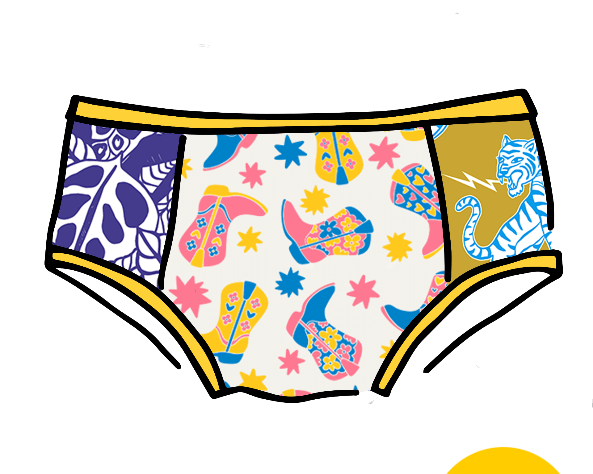 Drawing of Thunderpants Scrap Panel Pants Hipster style underwear.