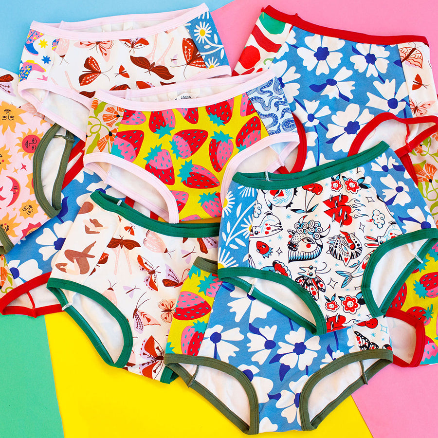 Tons of pairs of Thunderpants Panel Pants style underwear in various prints and colors. 