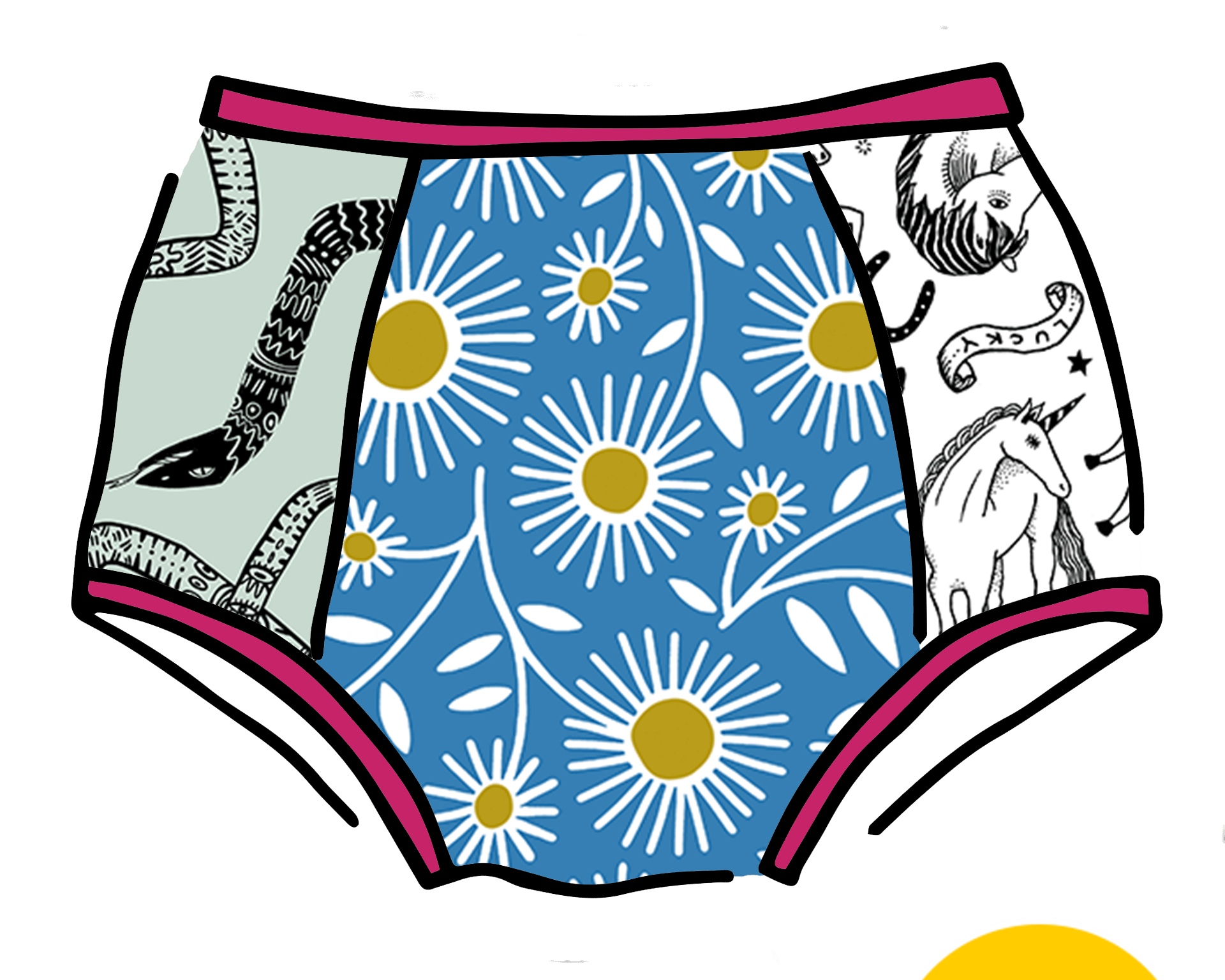 Drawing of Thunderpants Scrap Panel Pants in Original style underwear.