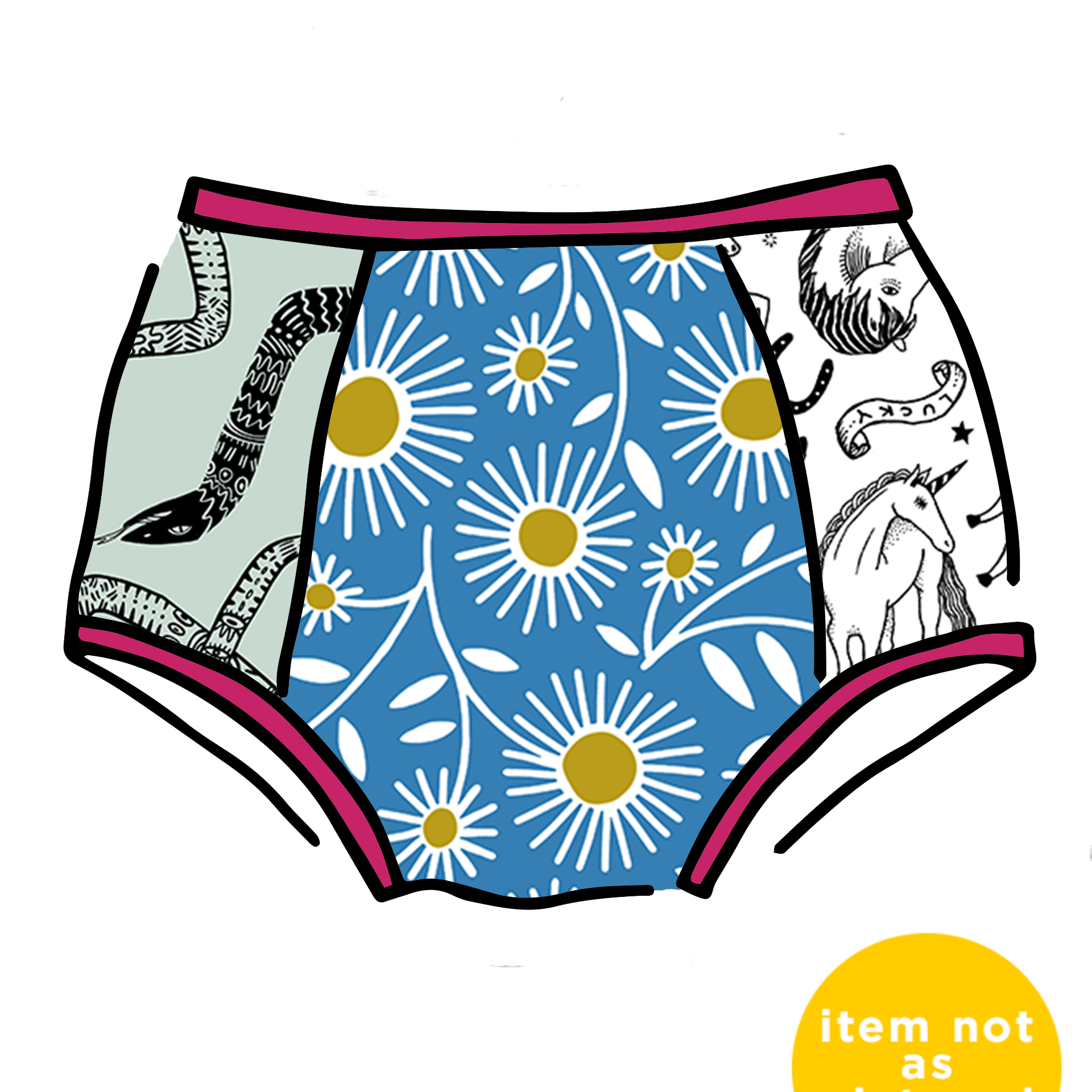 Drawing of Thunderpants Scrap Panel Pants in Original style underwear.