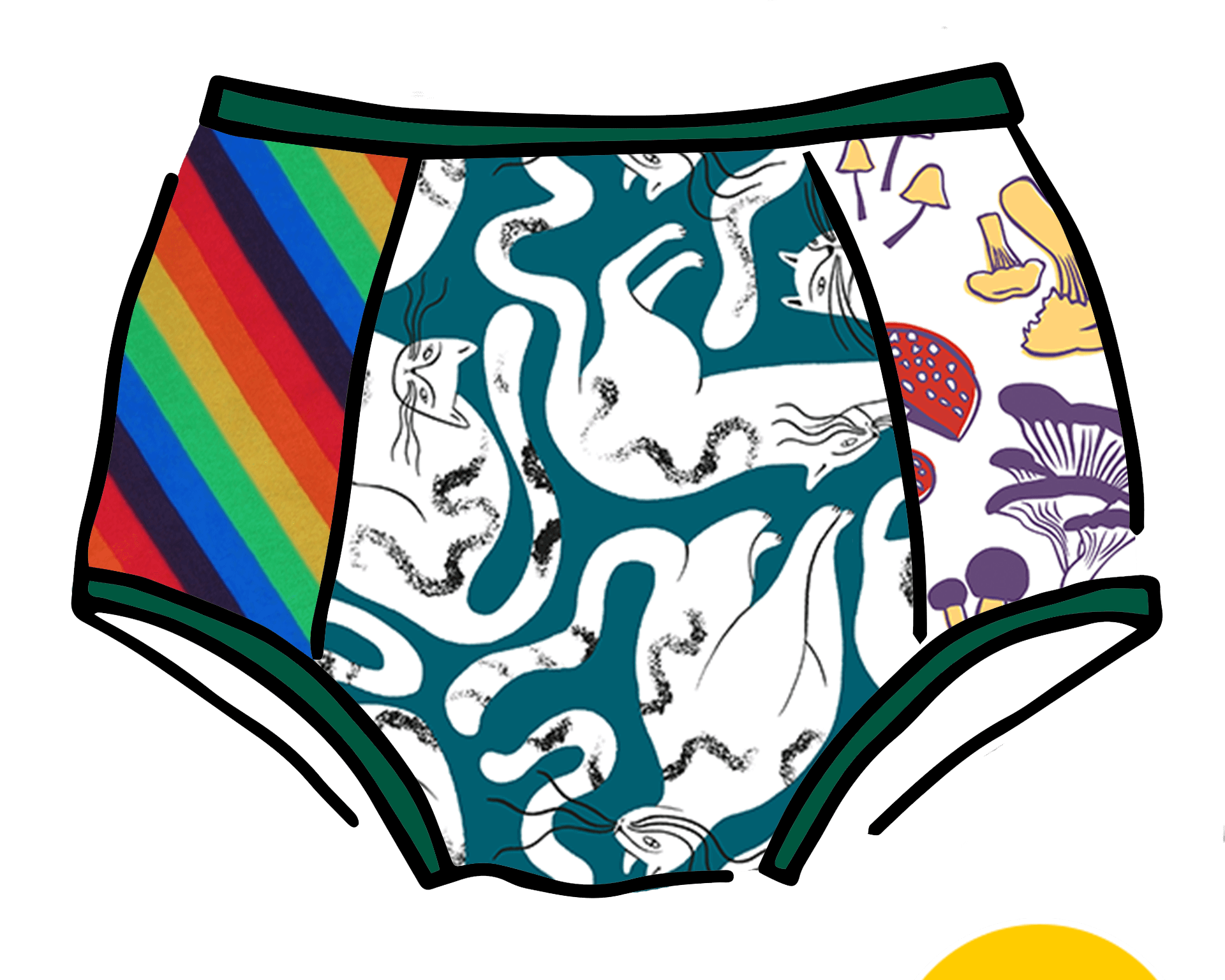 Drawing of Thunderpants Scrap Panel Pants in Original style underwear.