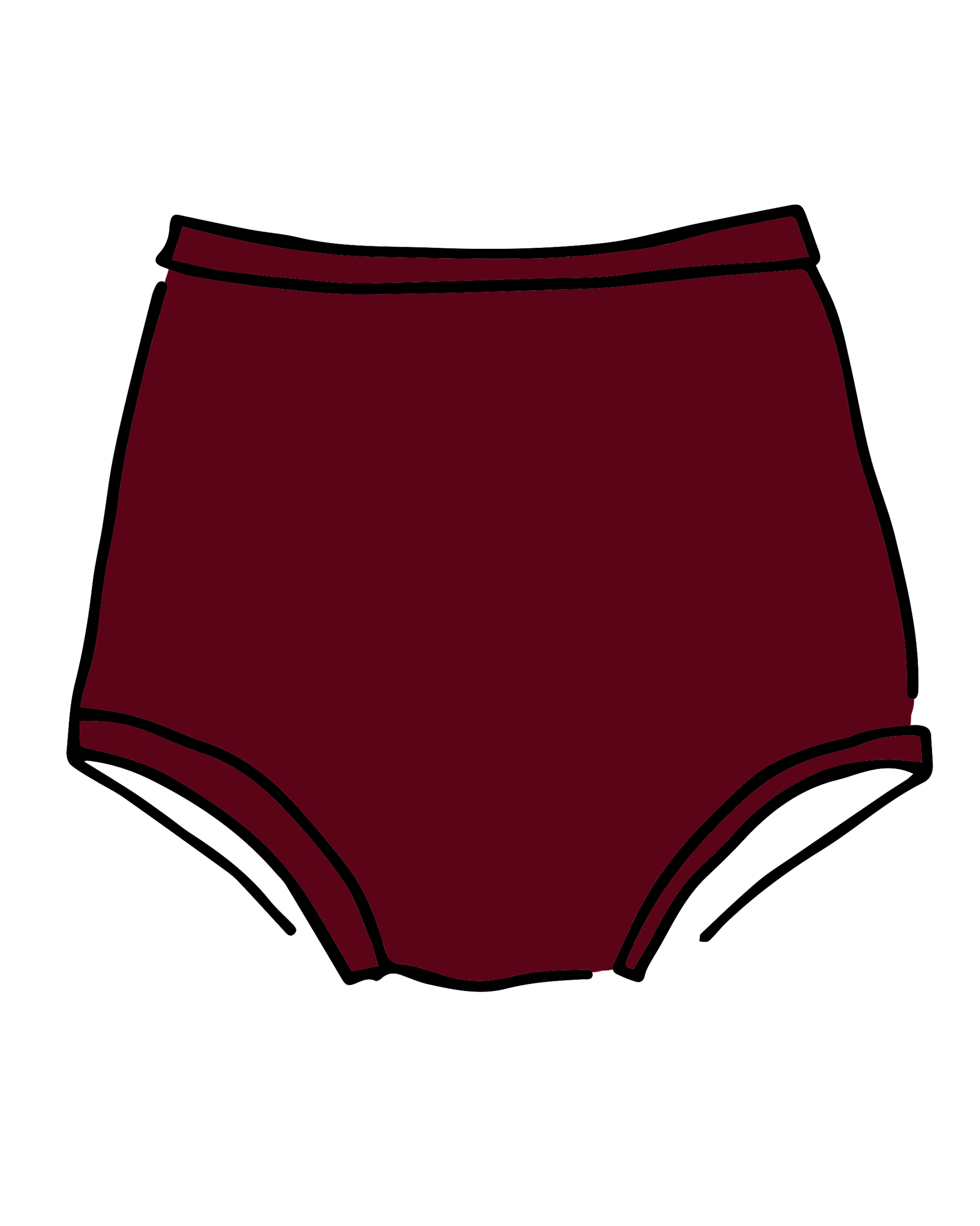 Drawing of Thunderpants Sky Rise style underwear in Cabern-YAY - deep wine red color.
