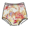Drawing of Thunderpants Sky Rise style underwear in Citrus Blossom Dye - hand dyed yellow, pink, and purple.